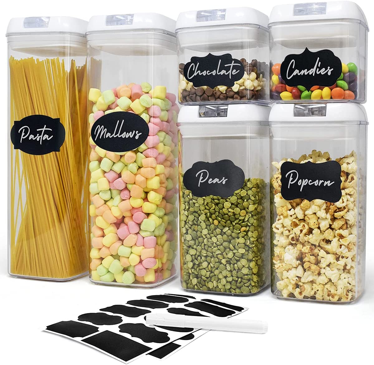 Air-Tight Food Storage Container 7pcs For Cereals Easy Lock Sealed Jar Plastic Transparent Milk Powder Grains Candy Kitchen Organizer
